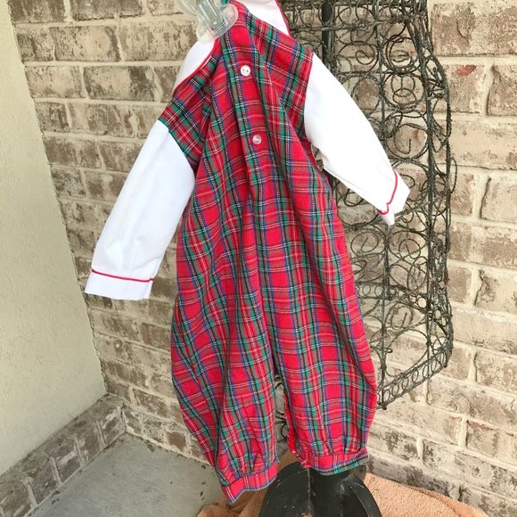 Alexis Toddler Overalls 3 M Month Red Plaid Embroidered Train Snaps EUC… - Picture 7 of 12